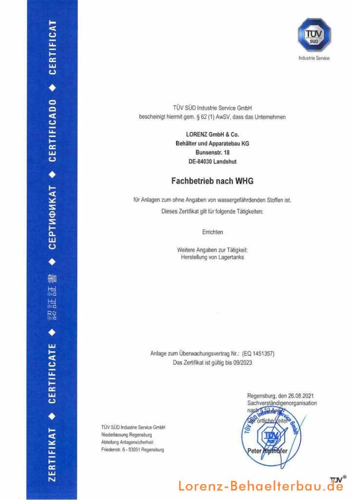 TÜV Fachbetrieb WHG