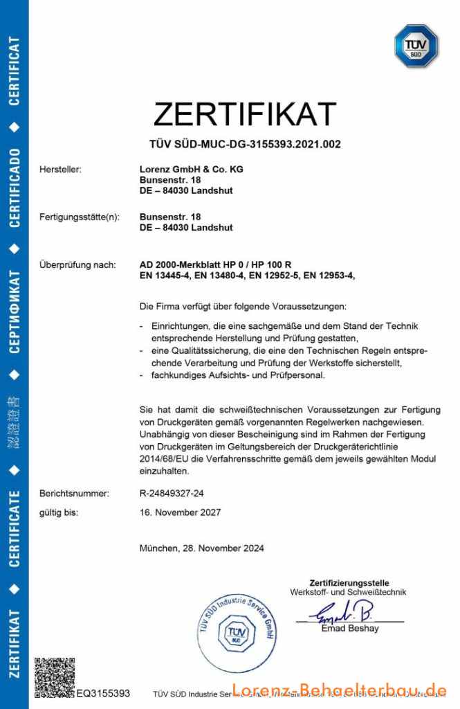 TÜV Schweisszertifikat